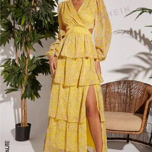 Lantern Sleeve Long Yellow Dress - image 1